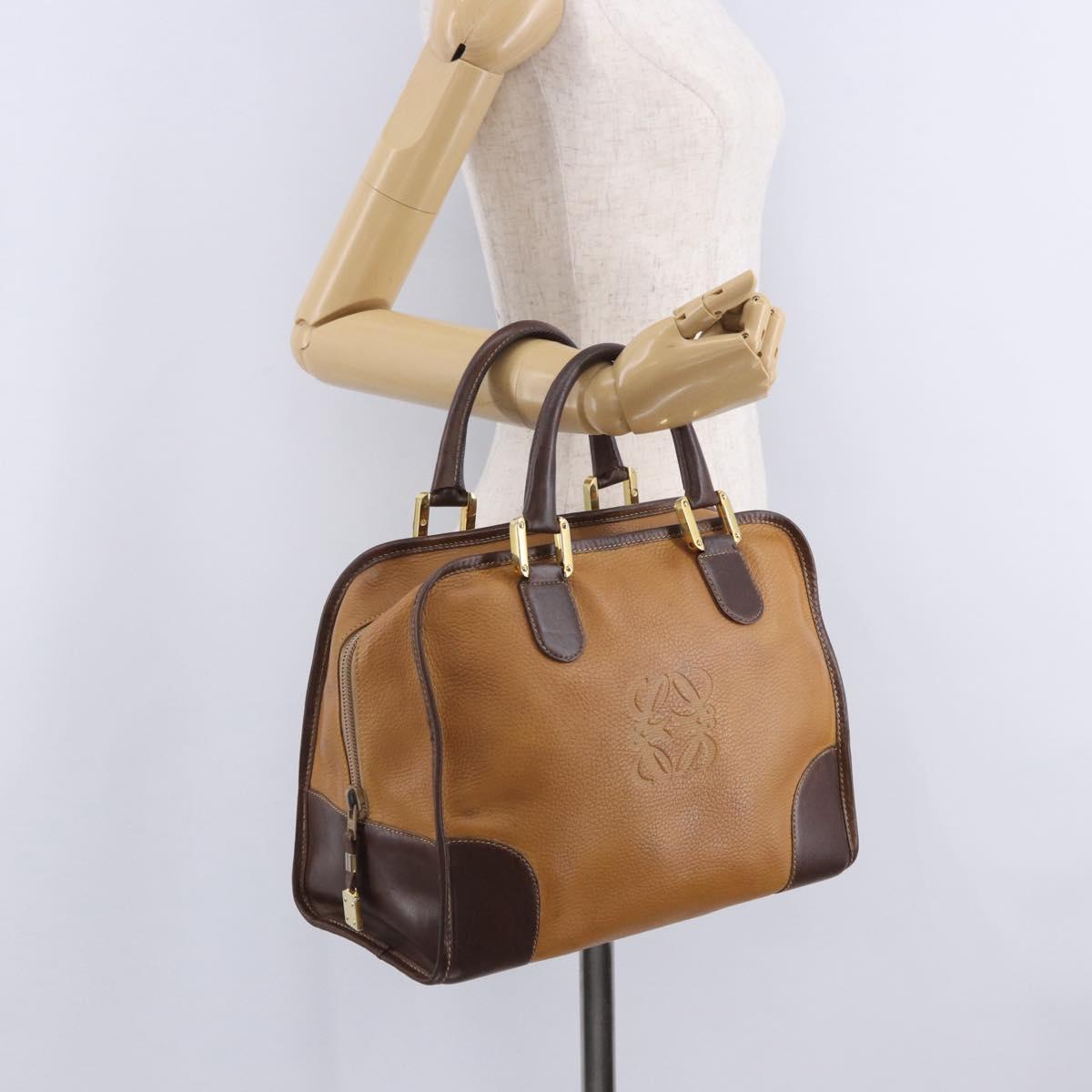 LOEWE Amazona 32 Hand Bag Leather Beige Gold Auth 205160