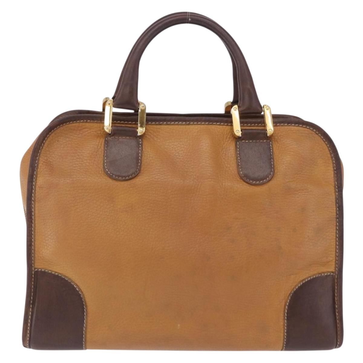 LOEWE Amazona 32 Hand Bag Leather Beige Gold Auth 205160