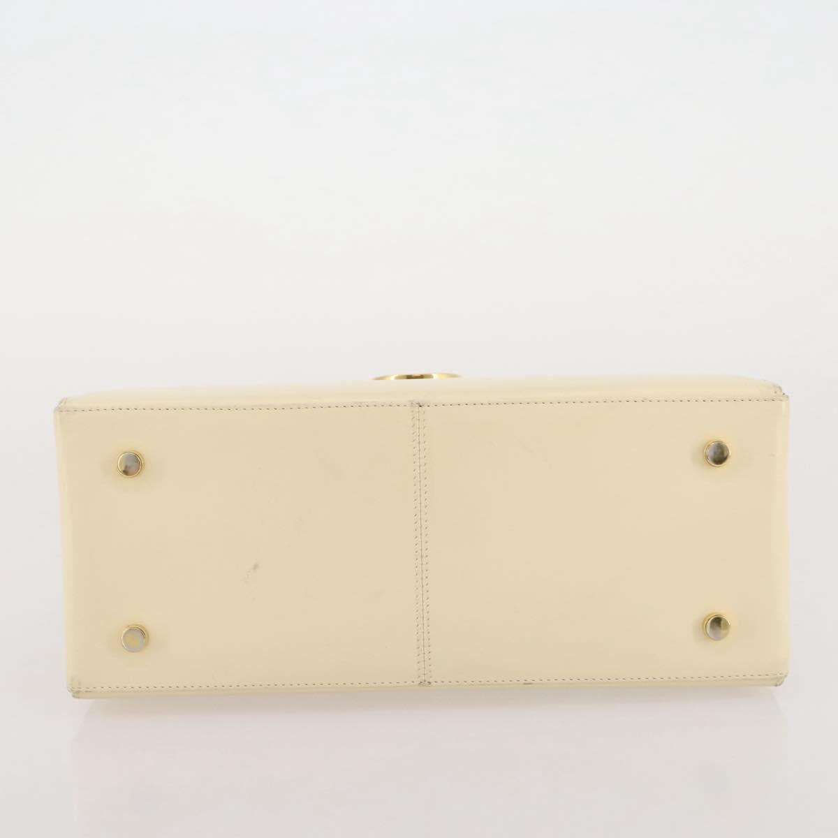 Salvatore Ferragamo Gancini Hand Bag Leather White Gold Auth 205161