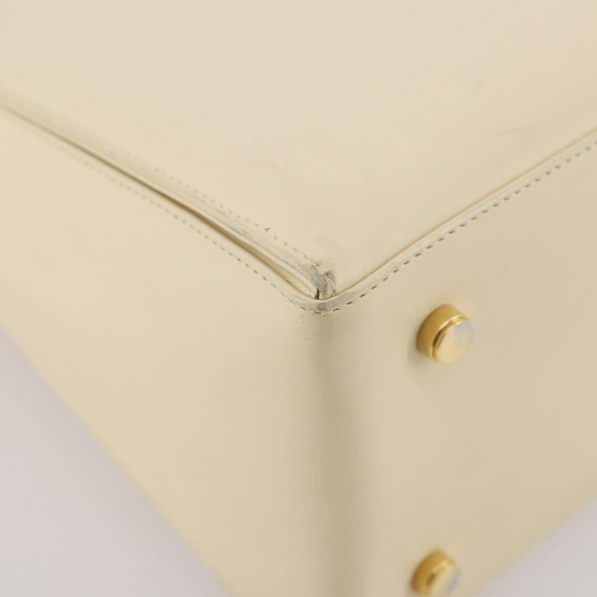 Salvatore Ferragamo Gancini Hand Bag Leather White Gold Auth 205161