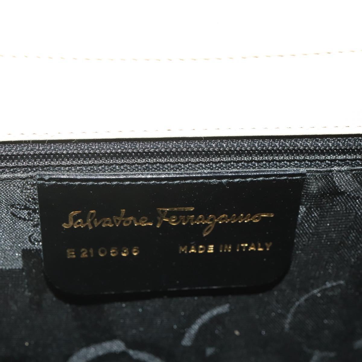 Salvatore Ferragamo Gancini Hand Bag Leather White Gold Auth 205161