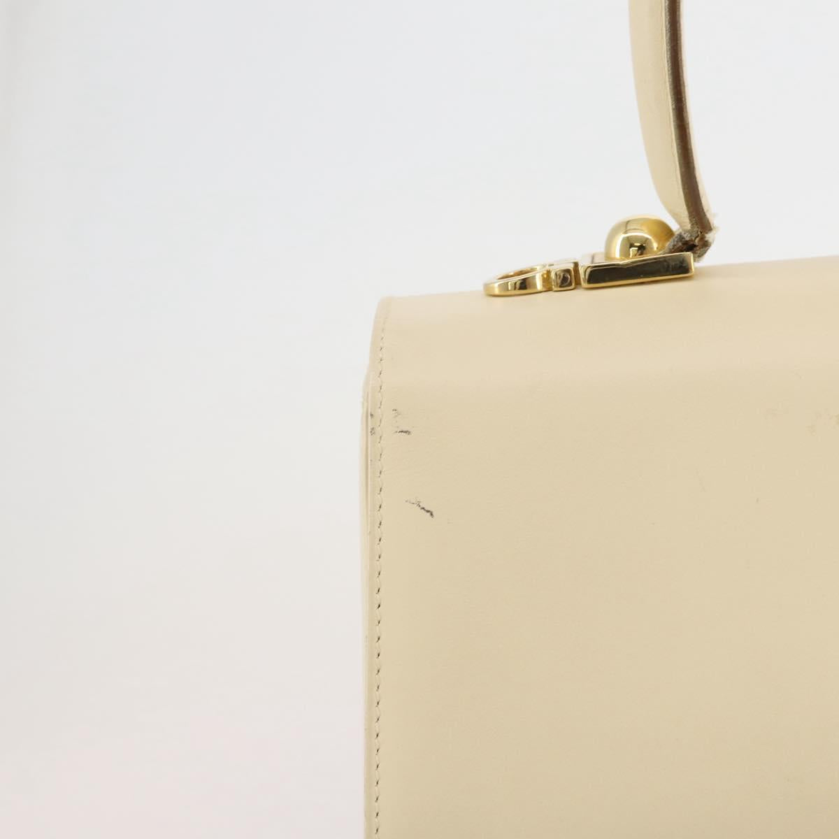 Salvatore Ferragamo Gancini Hand Bag Leather White Gold Auth 205161