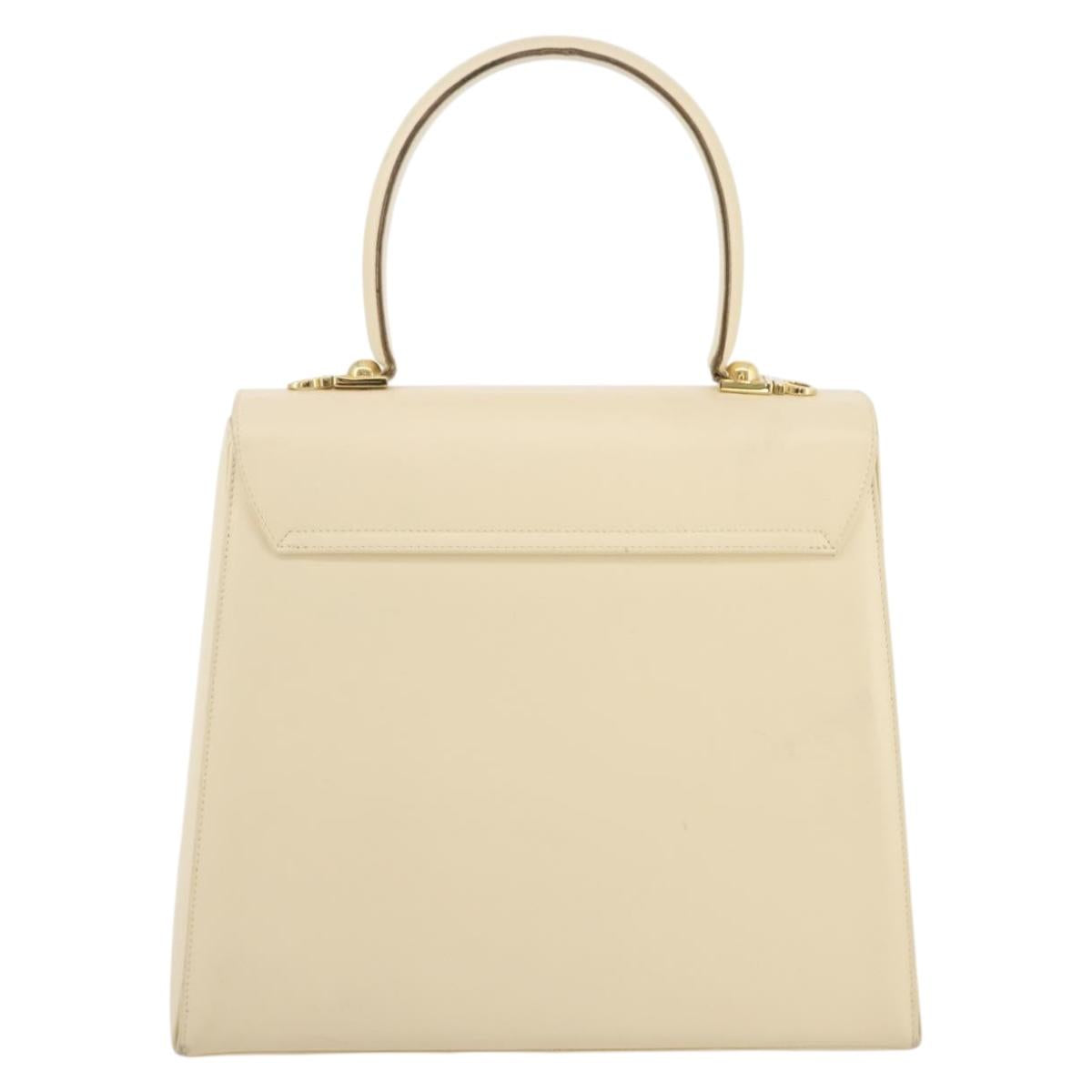 Salvatore Ferragamo Gancini Hand Bag Leather White Gold Auth 205161