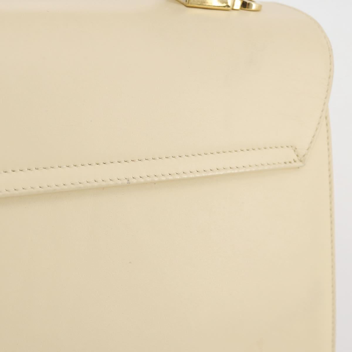 Salvatore Ferragamo Gancini Hand Bag Leather White Gold Auth 205161