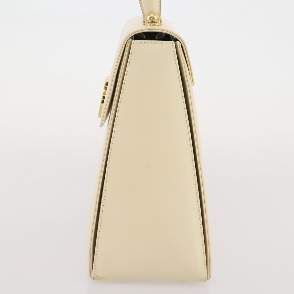 Salvatore Ferragamo Gancini Hand Bag Leather White Gold Auth 205161