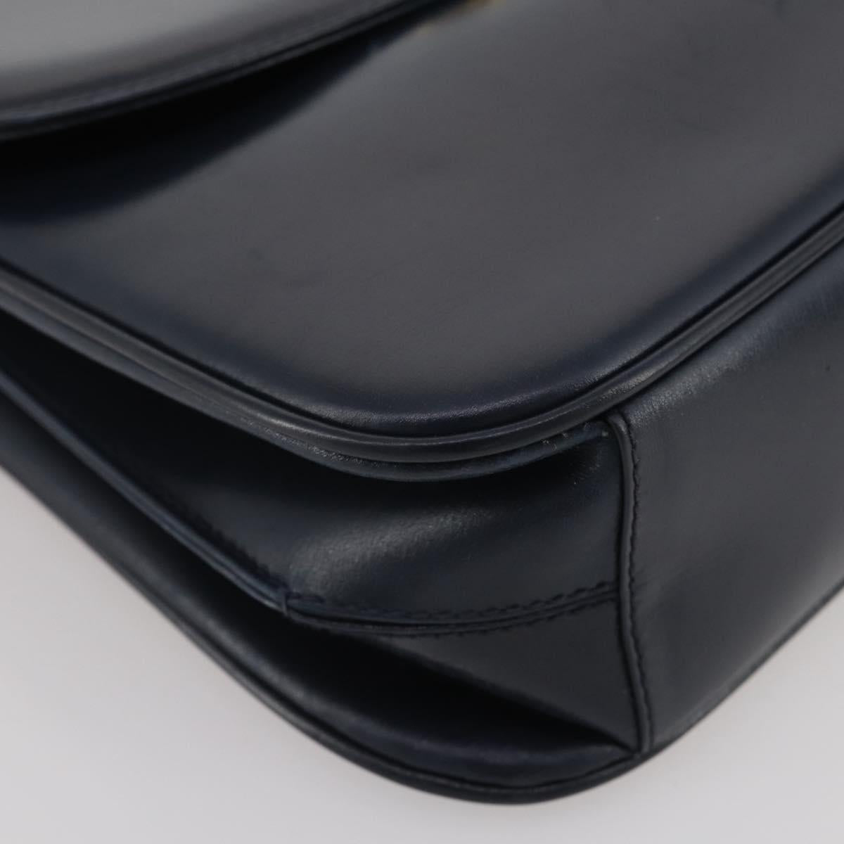 GUCCI Shoulder Bag Leather Navy Gold Auth 205163