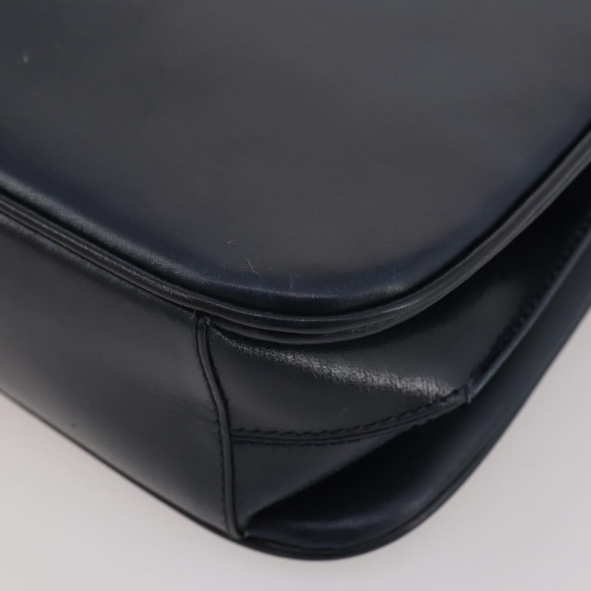 GUCCI Shoulder Bag Leather Navy Gold Auth 205163