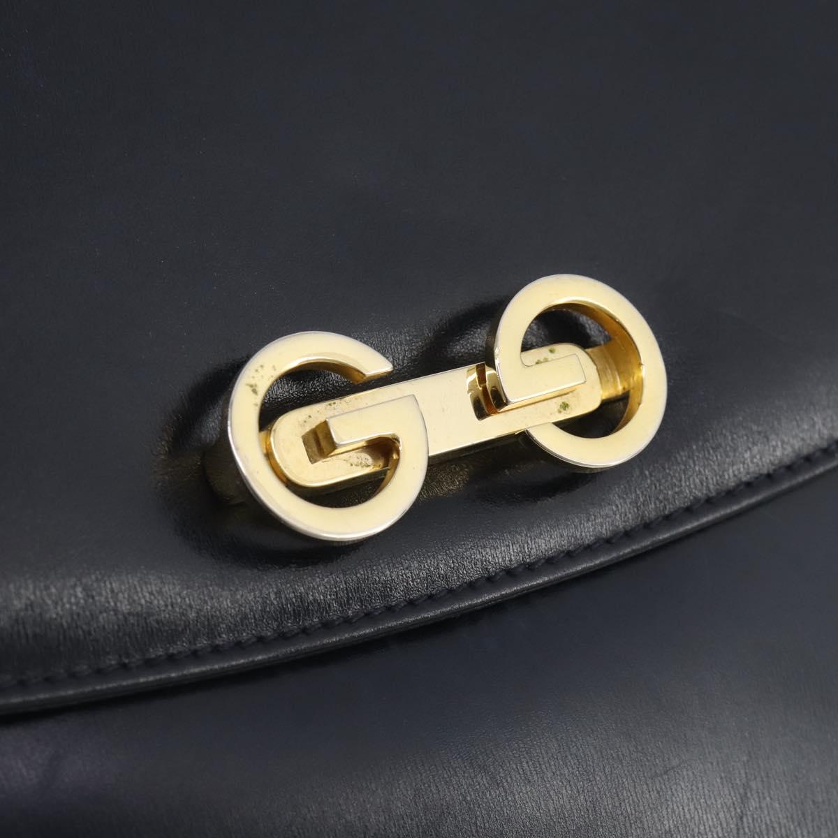 GUCCI Shoulder Bag Leather Navy Gold Auth 205163
