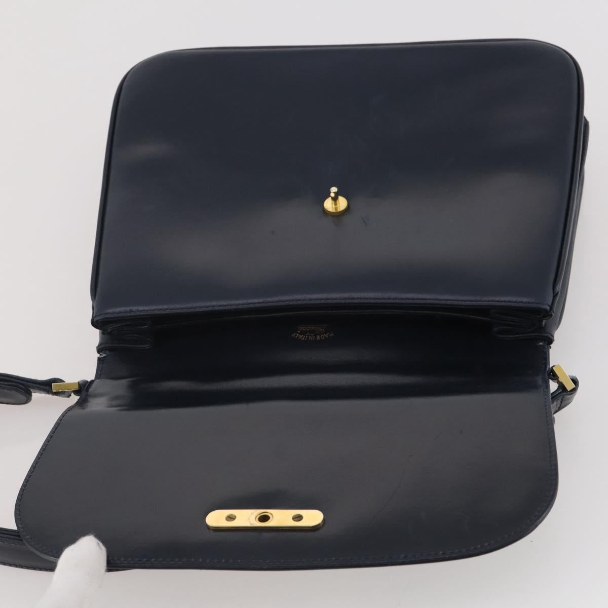 GUCCI Shoulder Bag Leather Navy Gold Auth 205163