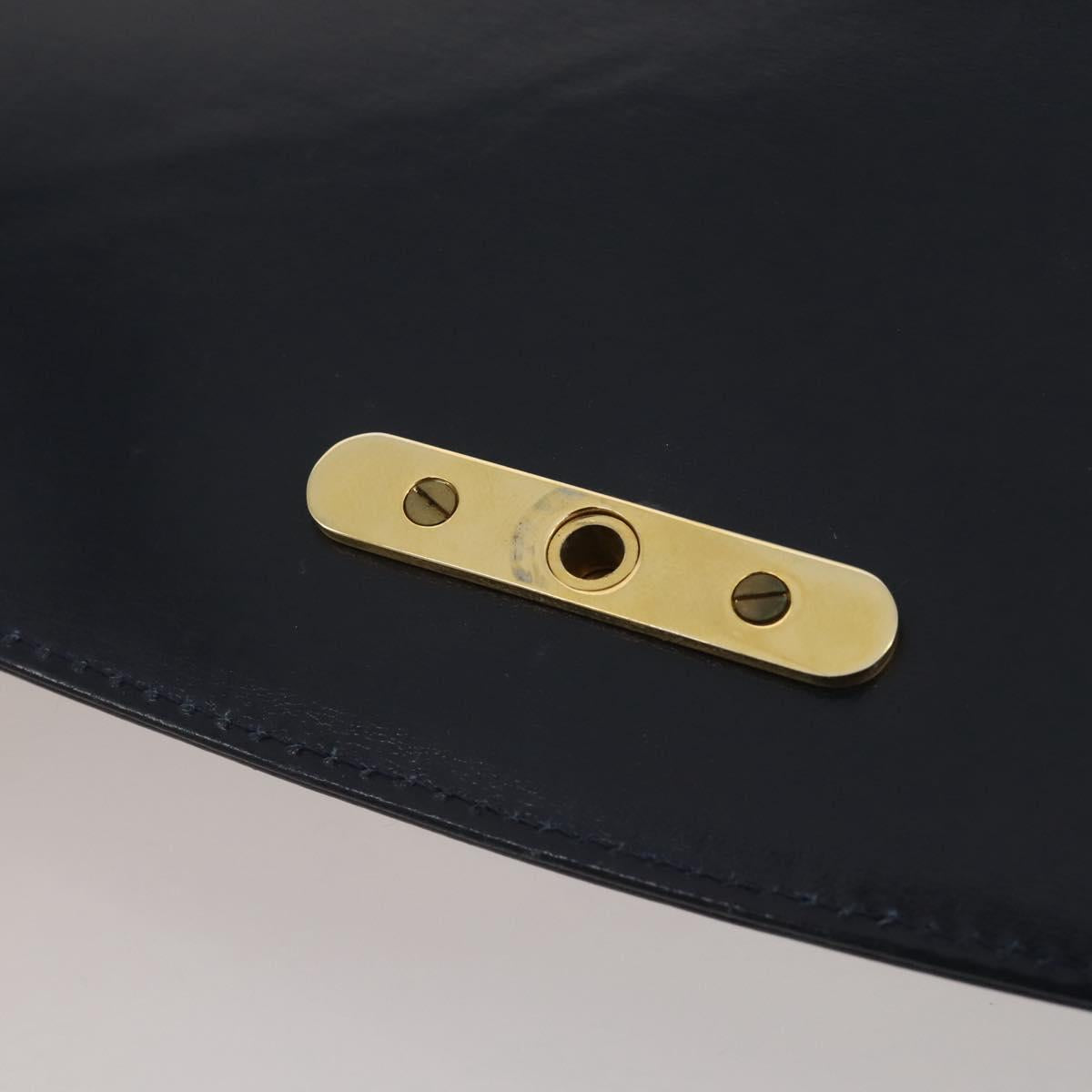 GUCCI Shoulder Bag Leather Navy Gold Auth 205163