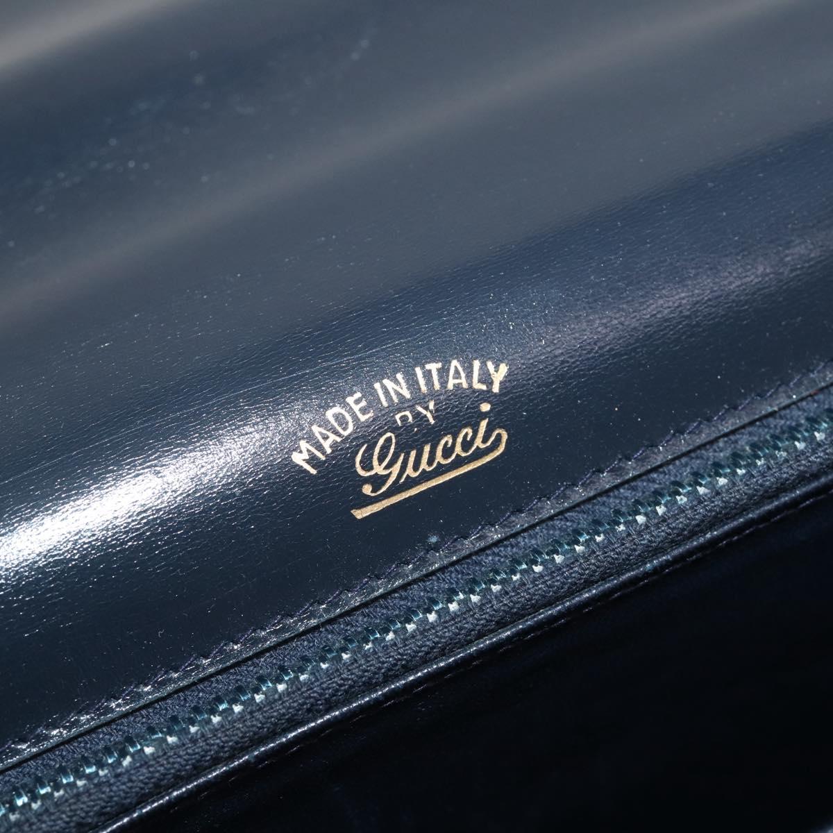 GUCCI Shoulder Bag Leather Navy Gold Auth 205163