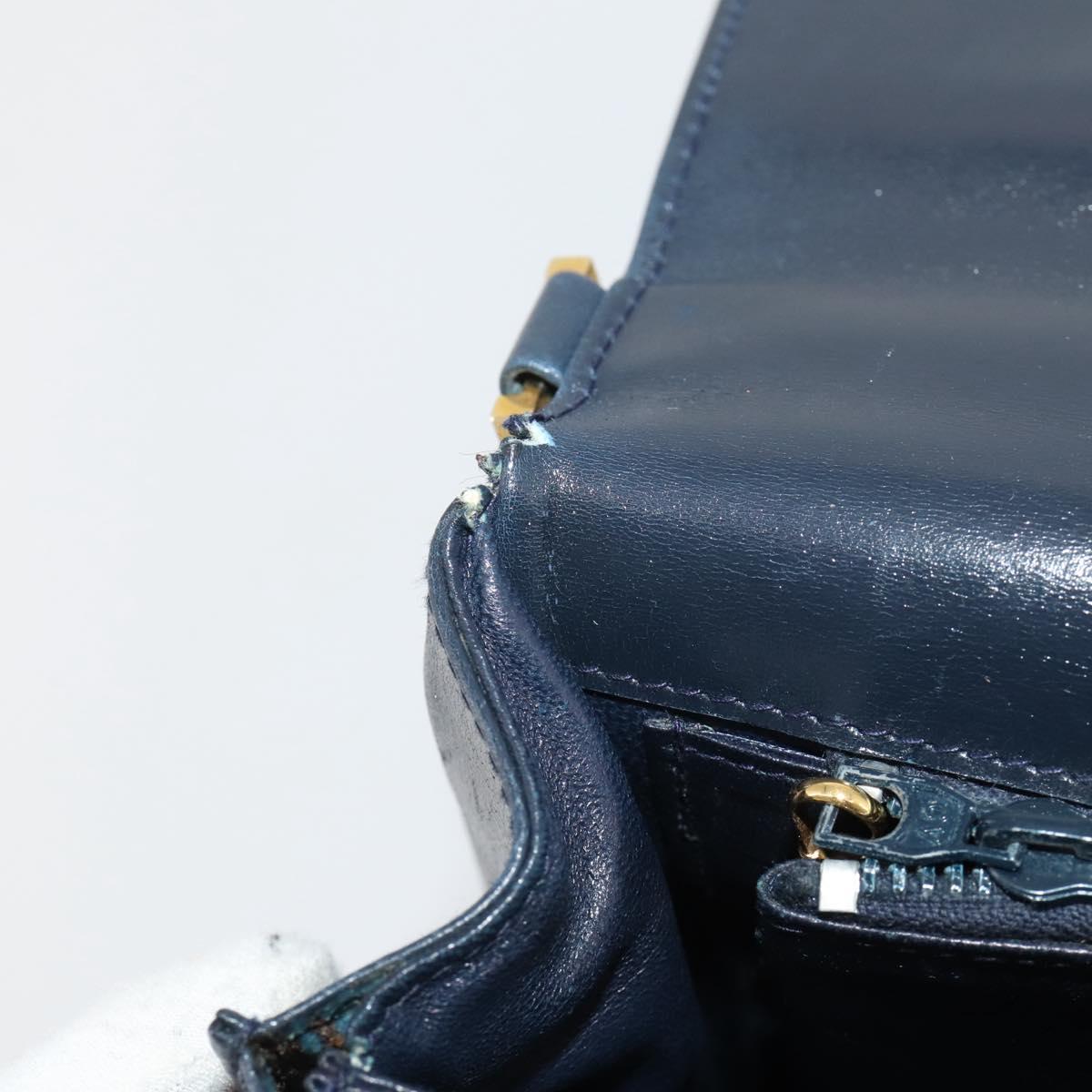 GUCCI Shoulder Bag Leather Navy Gold Auth 205163