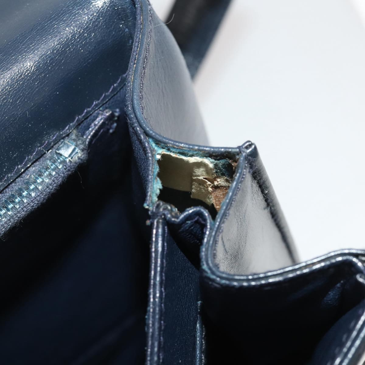 GUCCI Shoulder Bag Leather Navy Gold Auth 205163