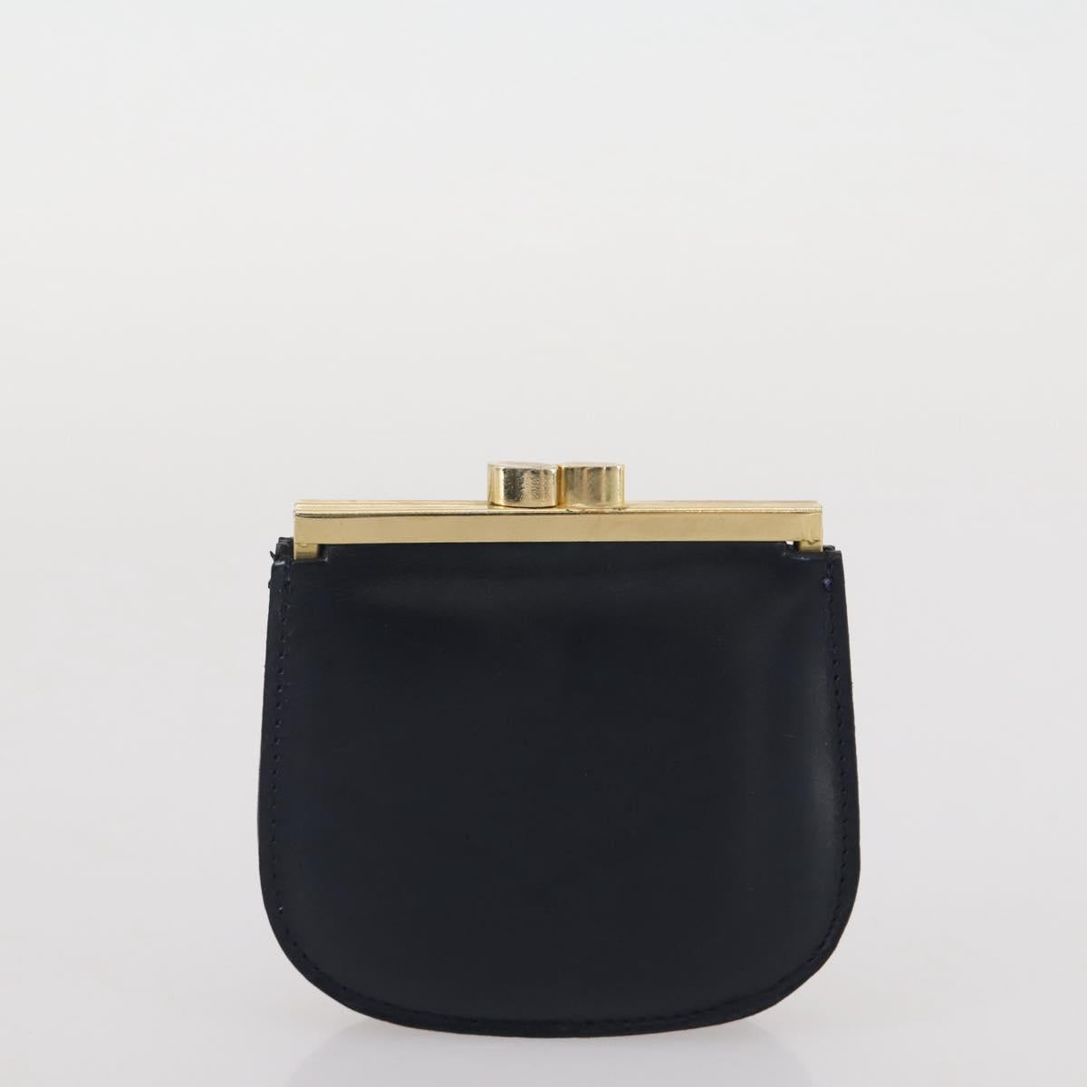 GUCCI Shoulder Bag Leather Navy Gold Auth 205163