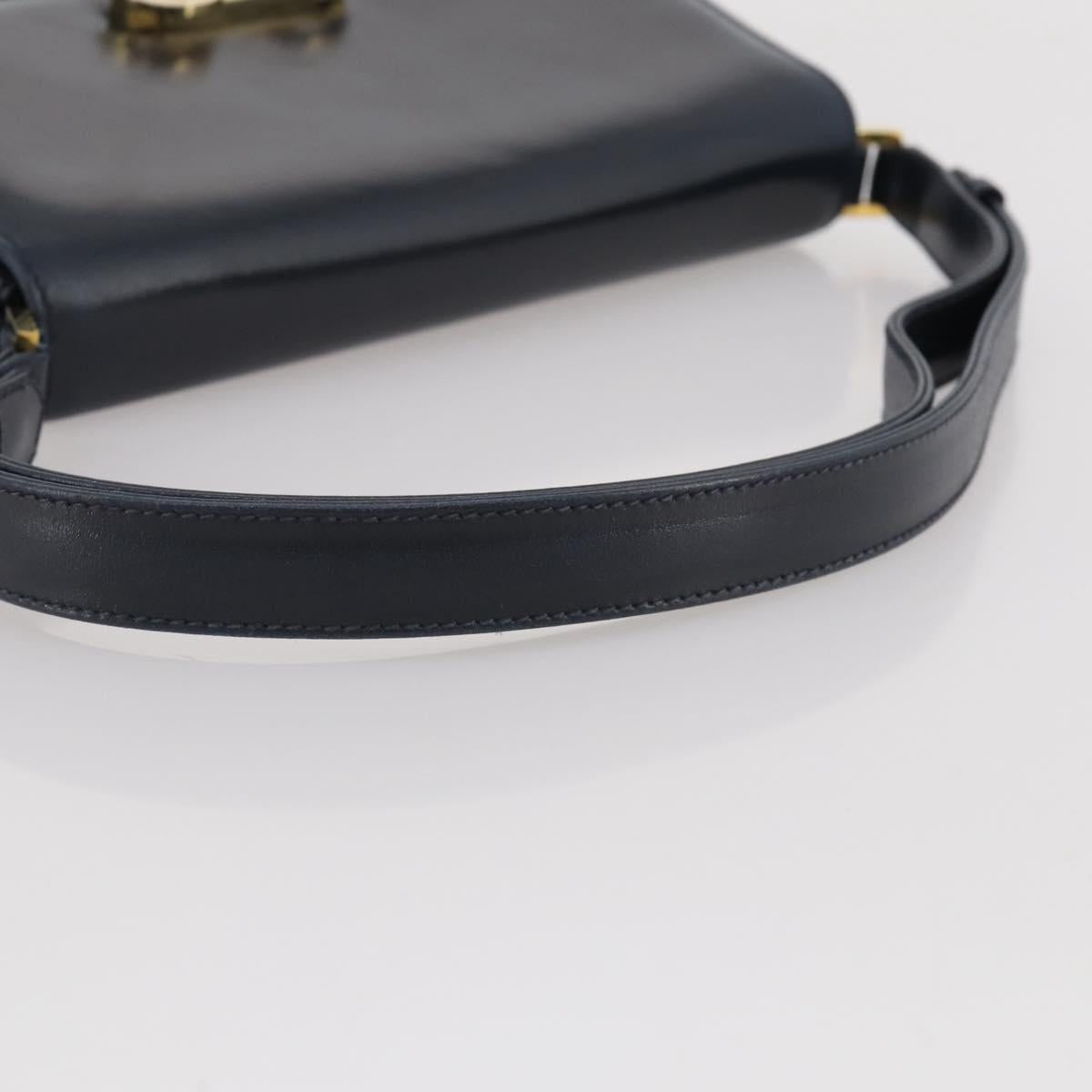 GUCCI Shoulder Bag Leather Navy Gold Auth 205163