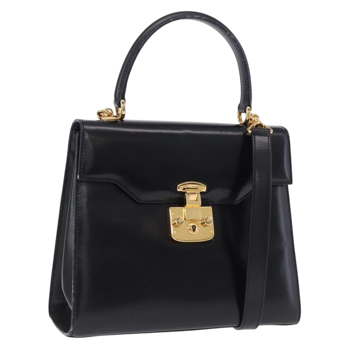 GUCCI Hand Bag Leather 2way Black Gold 000 23 0258 Auth 205166