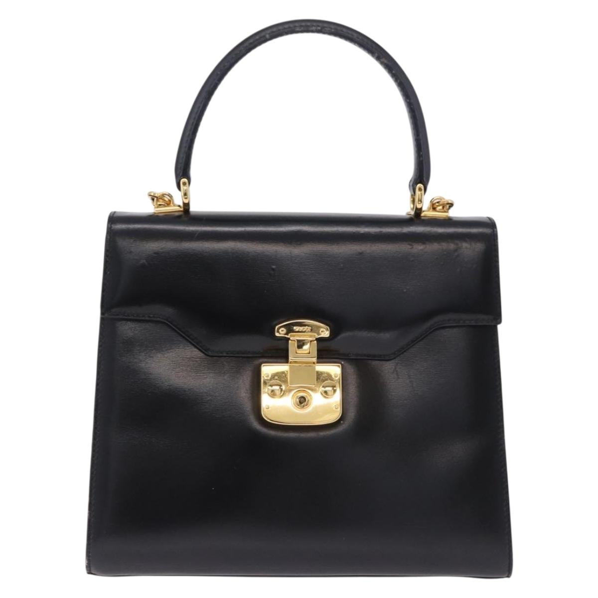 GUCCI Hand Bag Leather 2way Black Gold 000 23 0258 Auth 205166