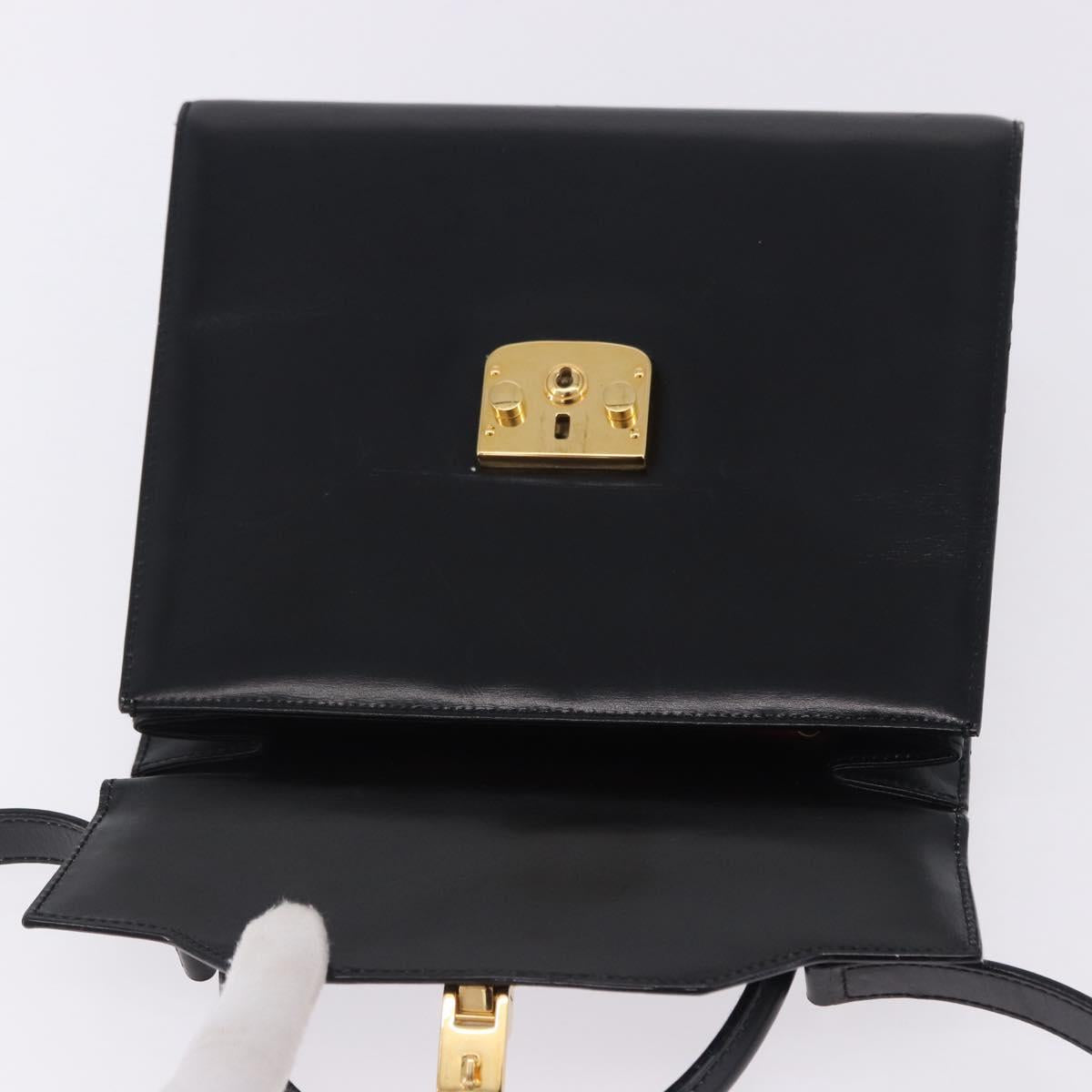 GUCCI Hand Bag Leather 2way Black Gold 000 23 0258 Auth 205166