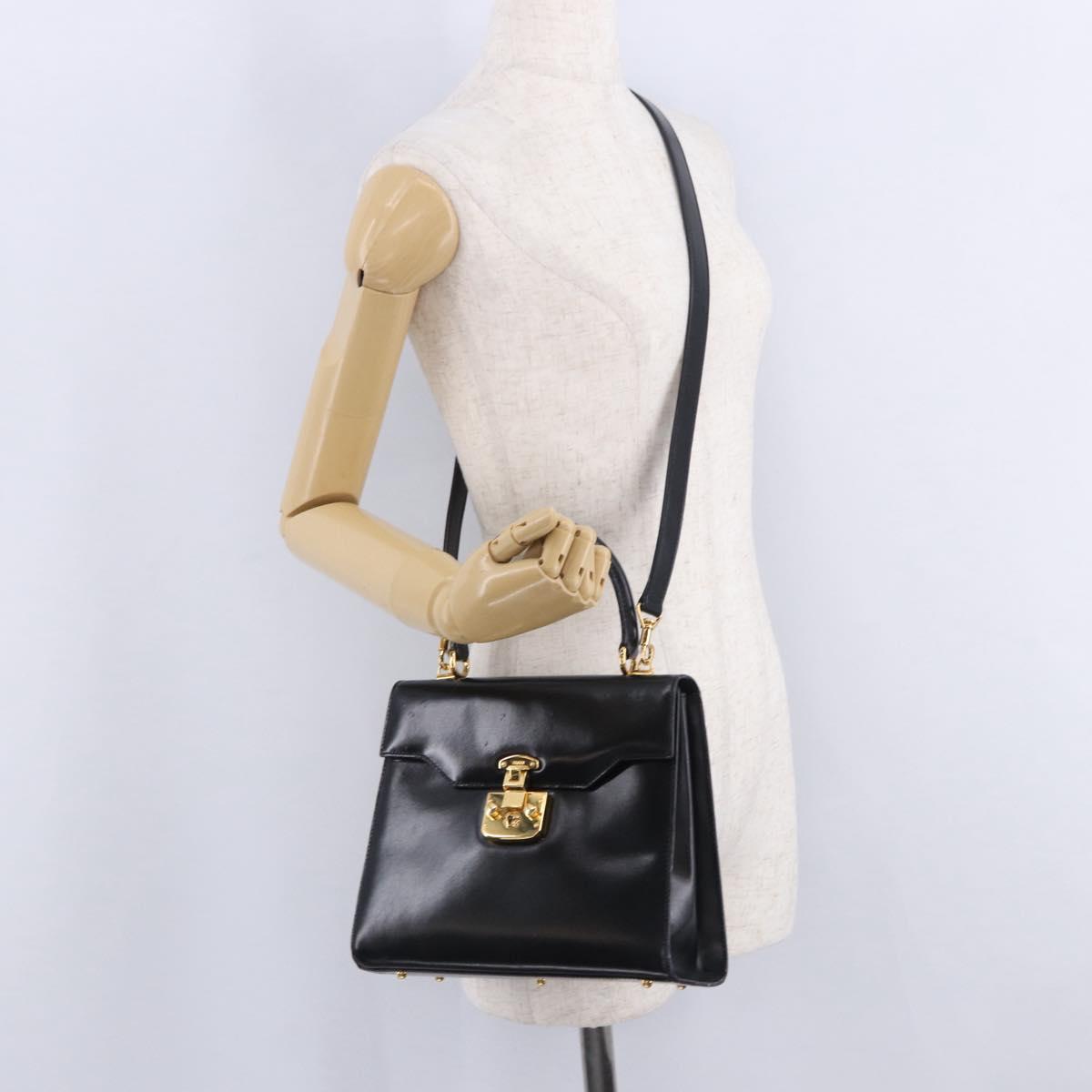 GUCCI Hand Bag Leather 2way Black Gold 000 23 0258 Auth 205166