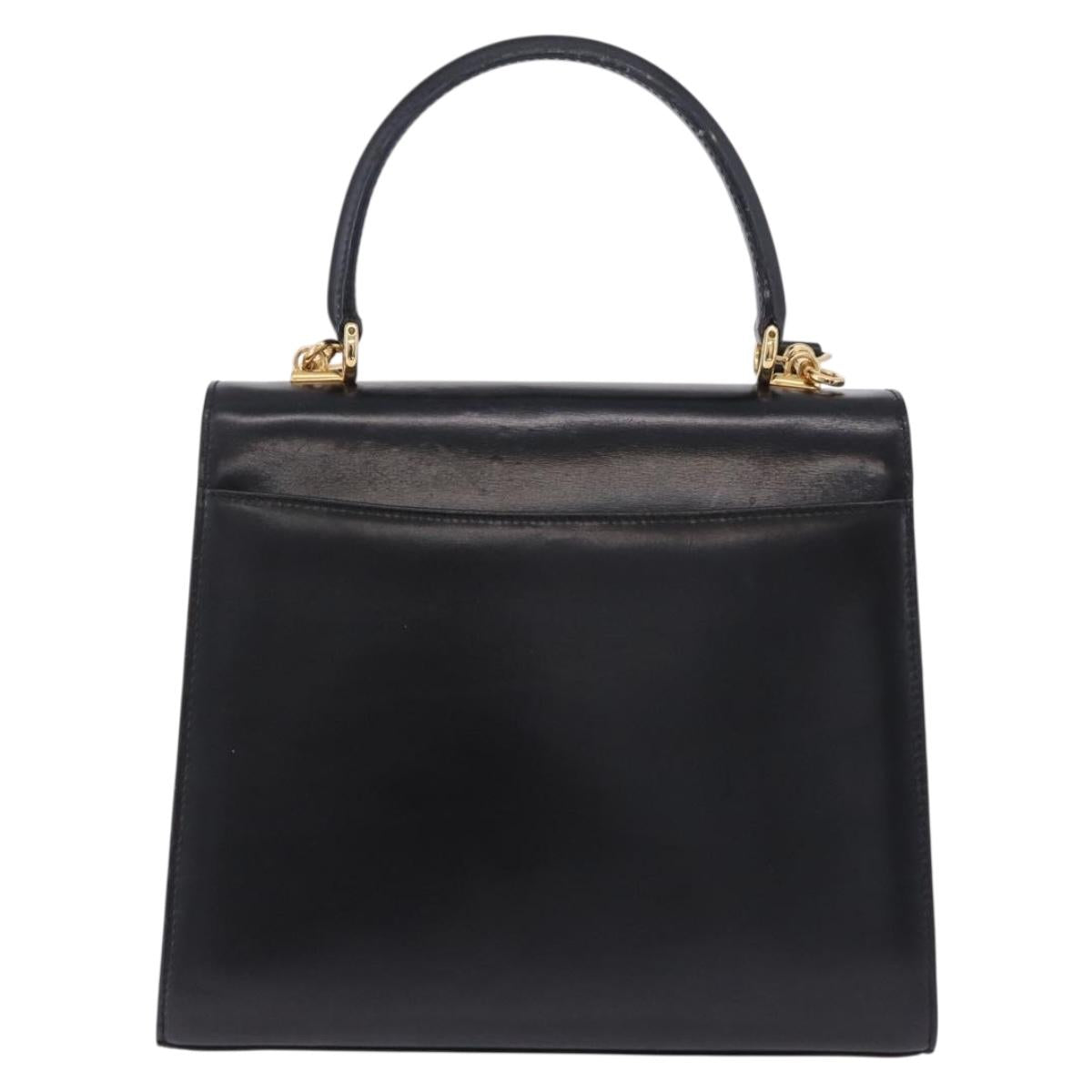 GUCCI Hand Bag Leather 2way Black Gold 000 23 0258 Auth 205166