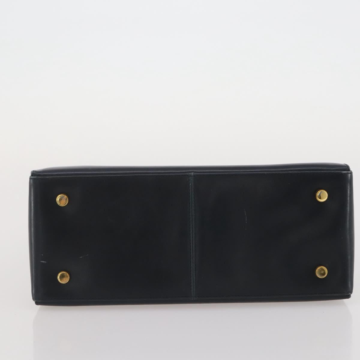 Salvatore Ferragamo Gancini Hand Bag Leather Navy Gold Auth 205167