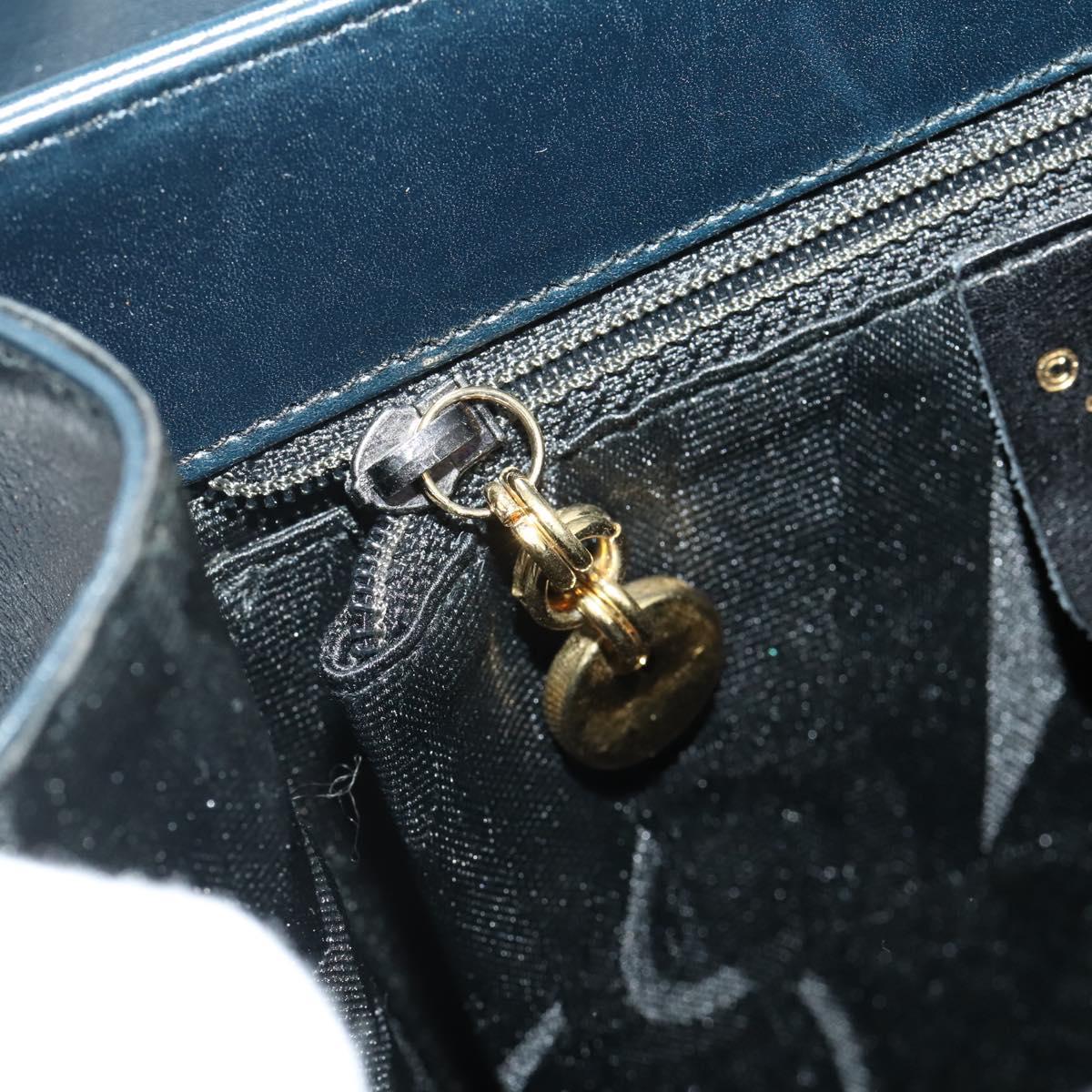 Salvatore Ferragamo Gancini Hand Bag Leather Navy Gold Auth 205167