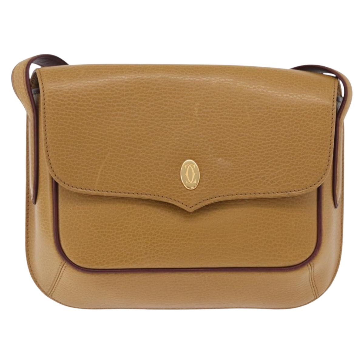 CARTIER Must Line Shoulder Bag Leather Beige Gold Auth 205170A