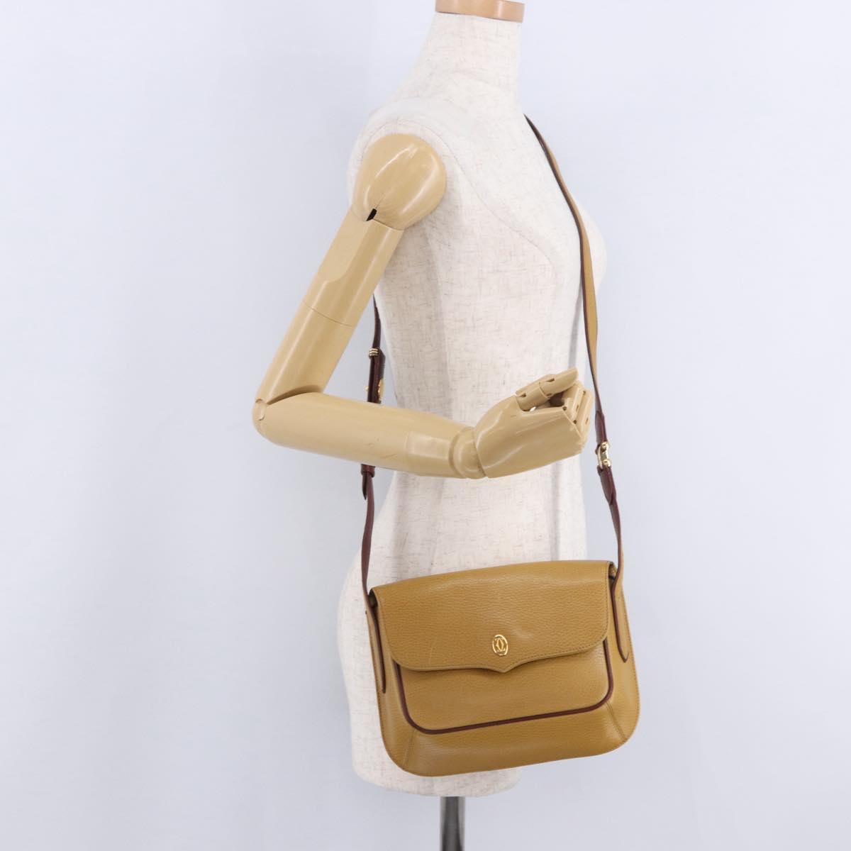 CARTIER Must Line Shoulder Bag Leather Beige Gold Auth 205170A