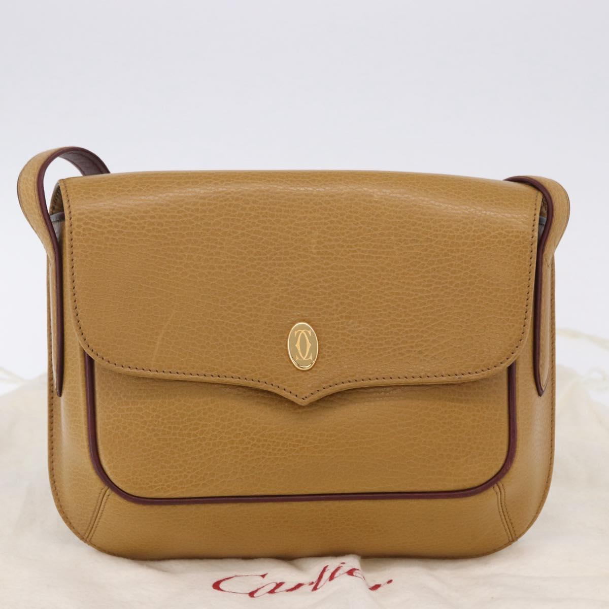 CARTIER Must Line Shoulder Bag Leather Beige Gold Auth 205170A
