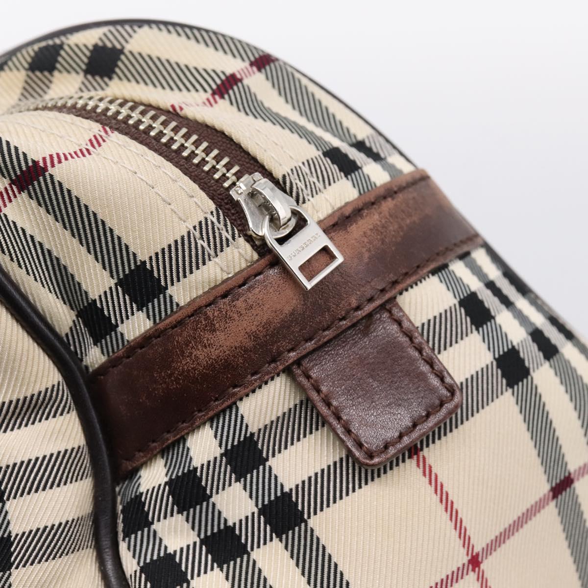 BURBERRY Nova Check Hand Bag Canvas Beige Silver Auth 205173