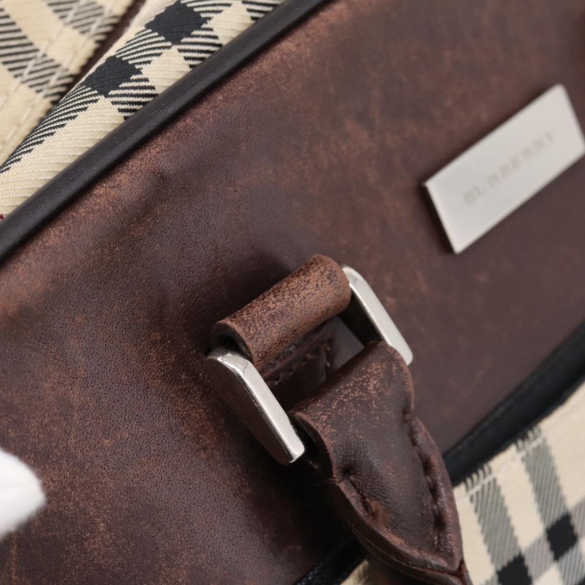 BURBERRY Nova Check Hand Bag Canvas Beige Silver Auth 205173