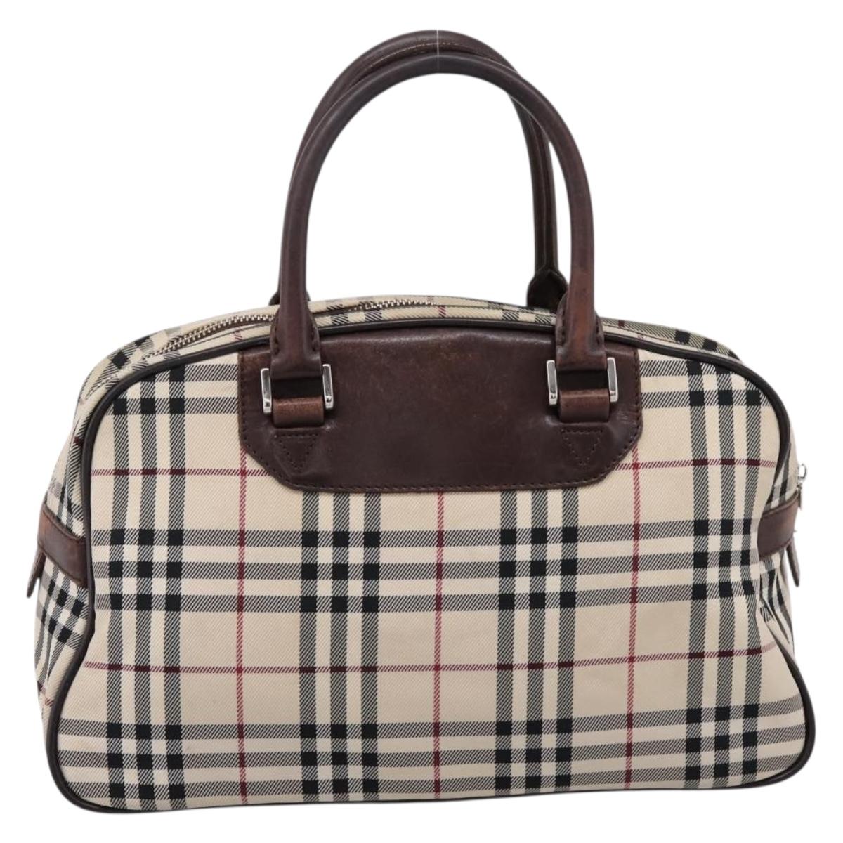 BURBERRY Nova Check Hand Bag Canvas Beige Silver Auth 205173