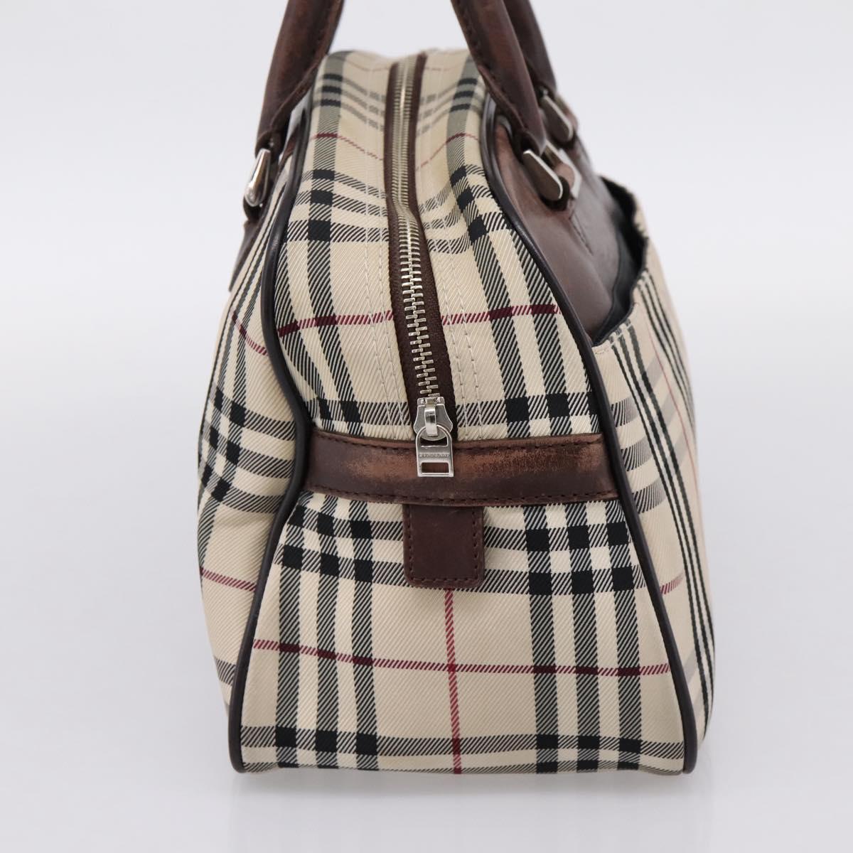 BURBERRY Nova Check Hand Bag Canvas Beige Silver Auth 205173