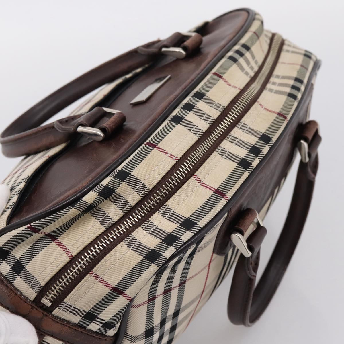 BURBERRY Nova Check Hand Bag Canvas Beige Silver Auth 205173