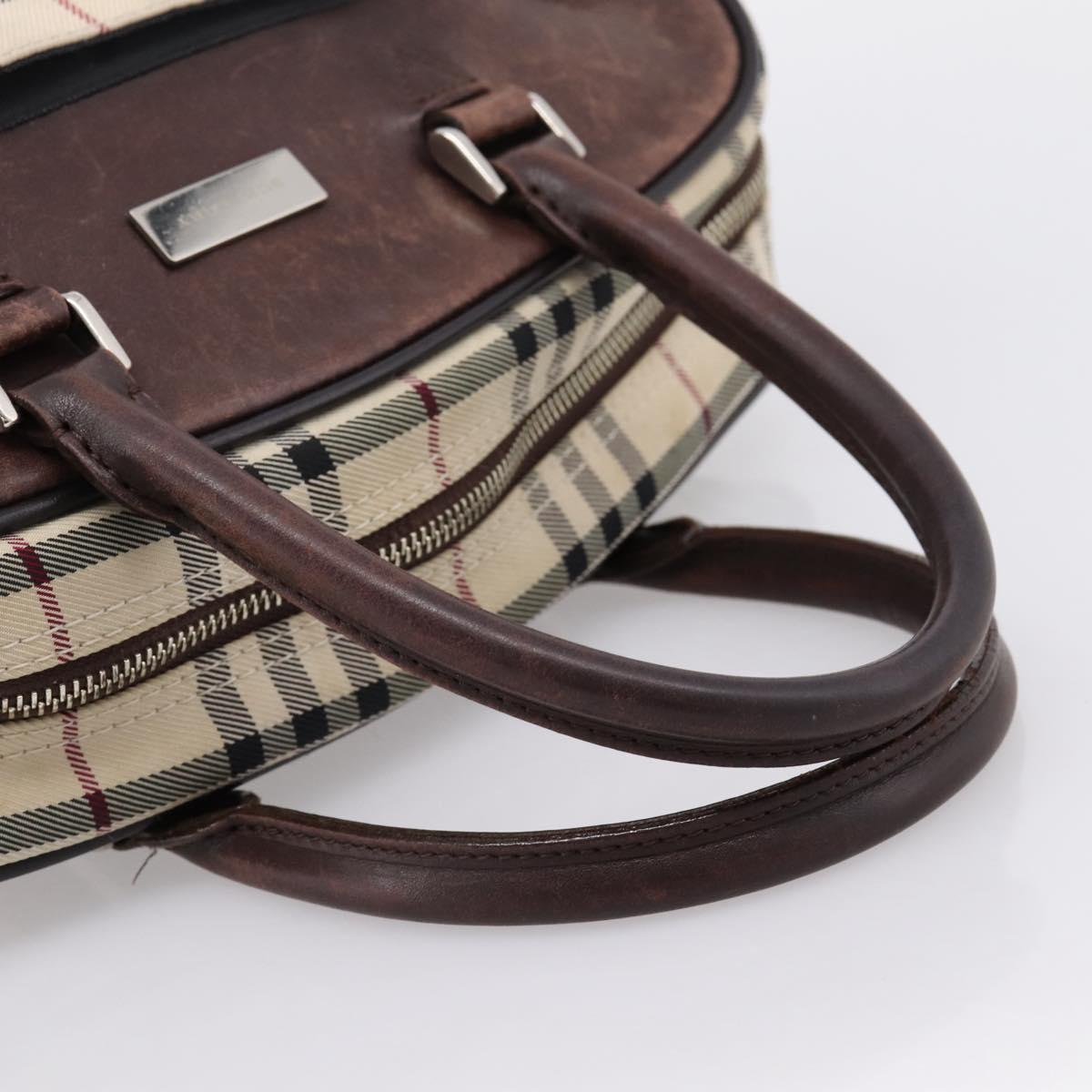 BURBERRY Nova Check Hand Bag Canvas Beige Silver Auth 205173