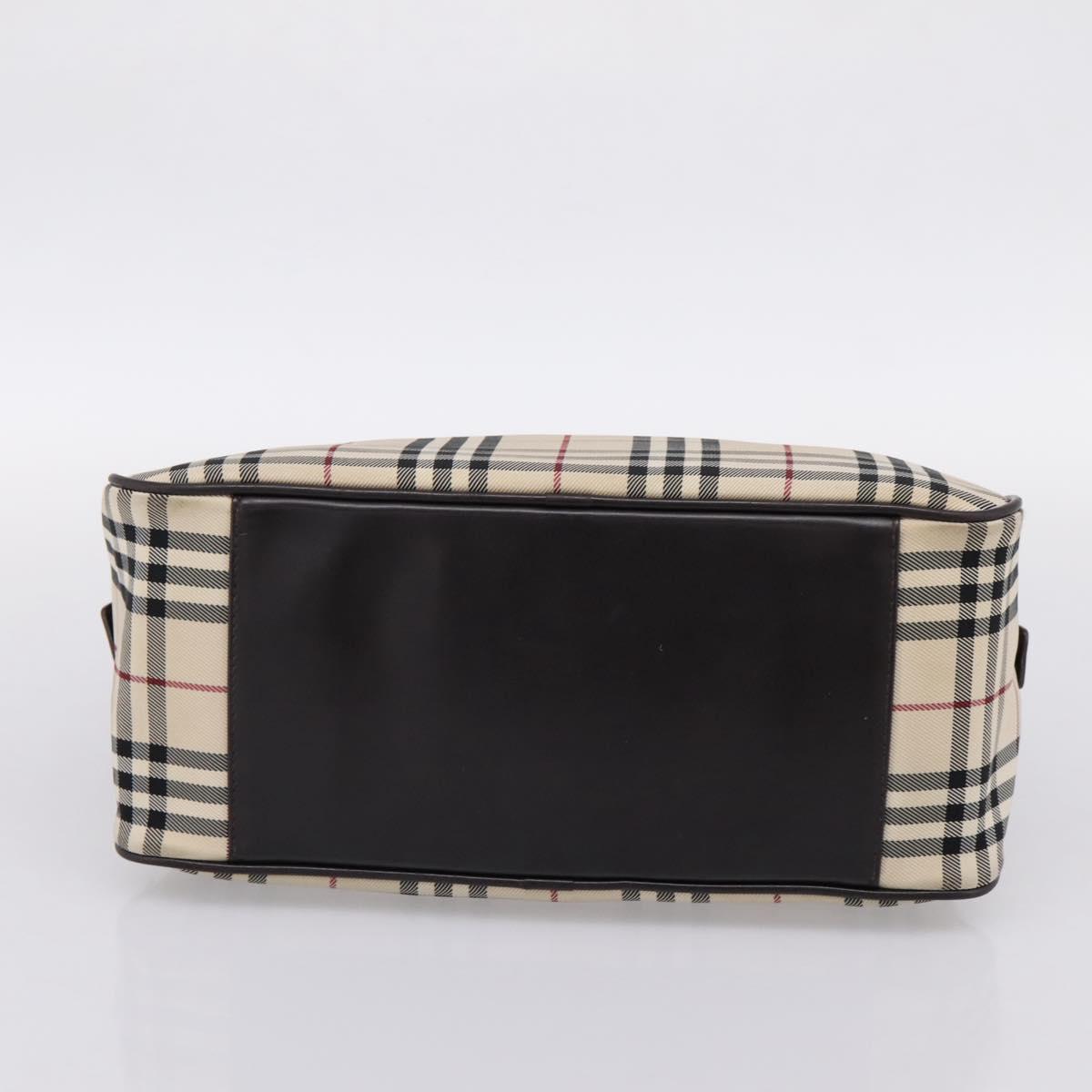 BURBERRY Nova Check Hand Bag Canvas Beige Silver Auth 205173