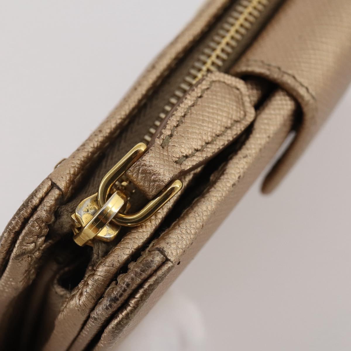PRADA Bifold Wallet Safiano Leather Gold Auth 205174A