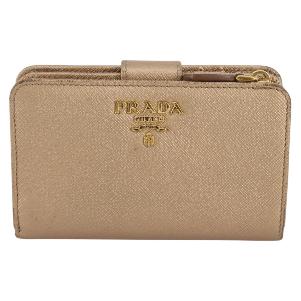PRADA Bifold Wallet Safiano Leather Gold Auth 205174A