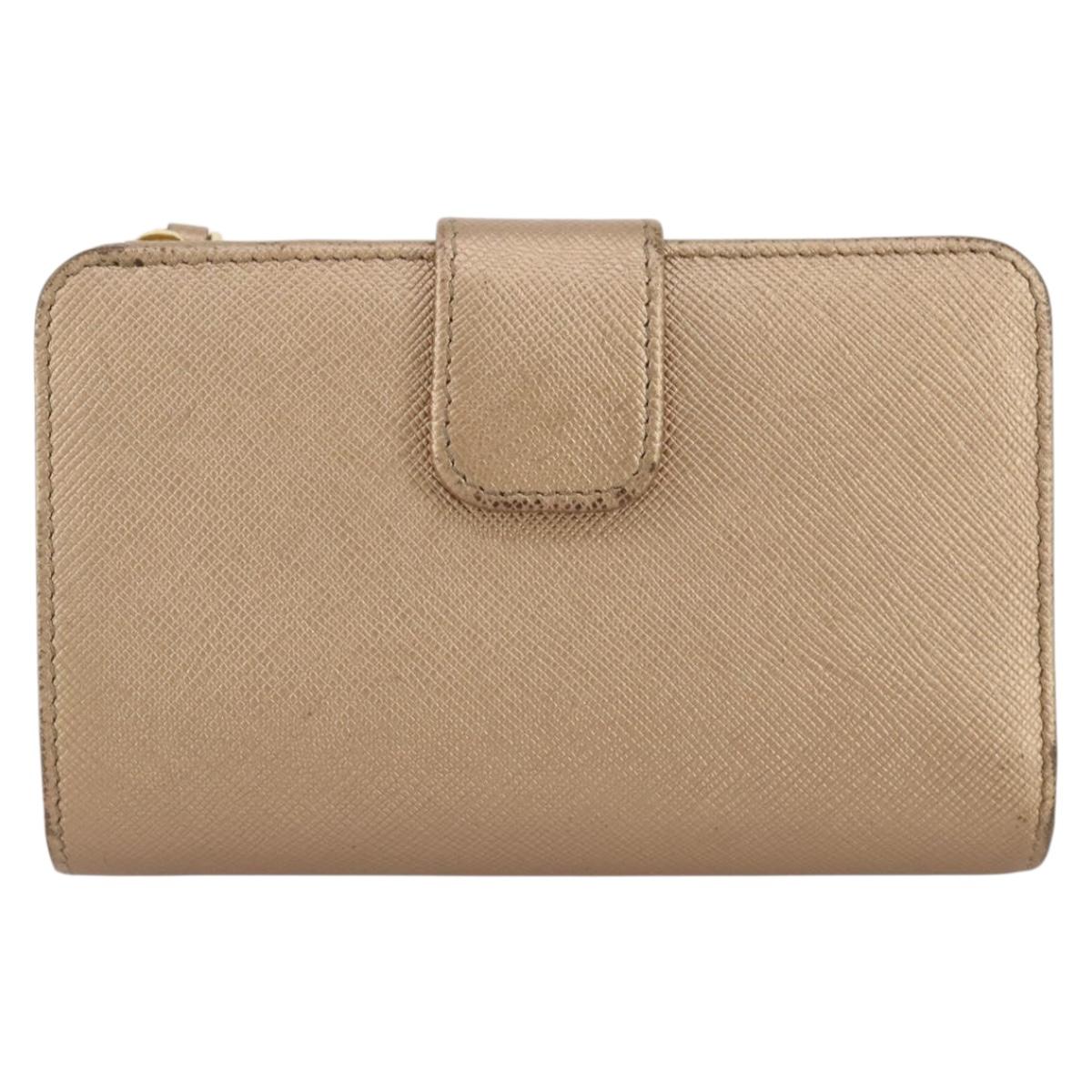 PRADA Bifold Wallet Safiano Leather Gold Auth 205174A