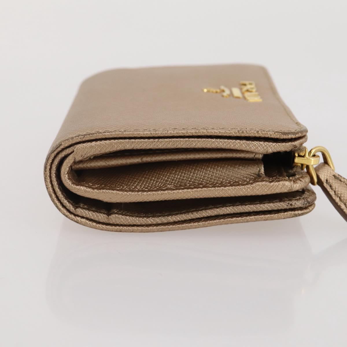PRADA Bifold Wallet Safiano Leather Gold Auth 205174A