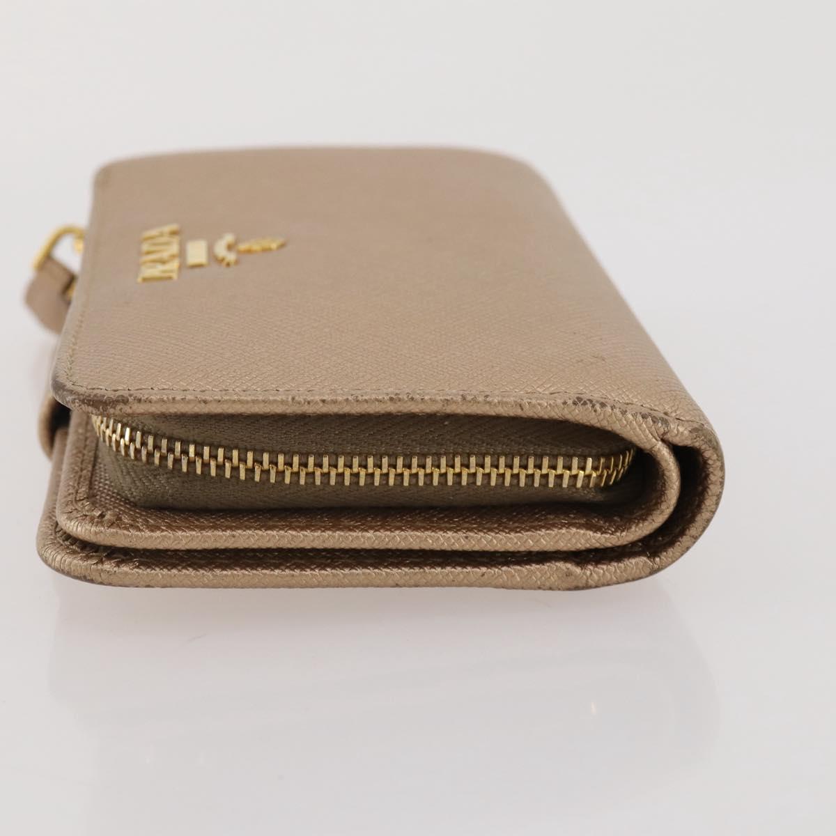 PRADA Bifold Wallet Safiano Leather Gold Auth 205174A