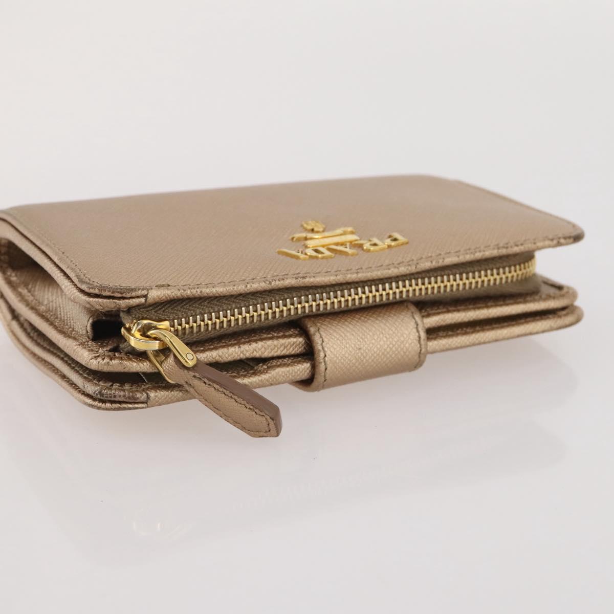 PRADA Bifold Wallet Safiano Leather Gold Auth 205174A