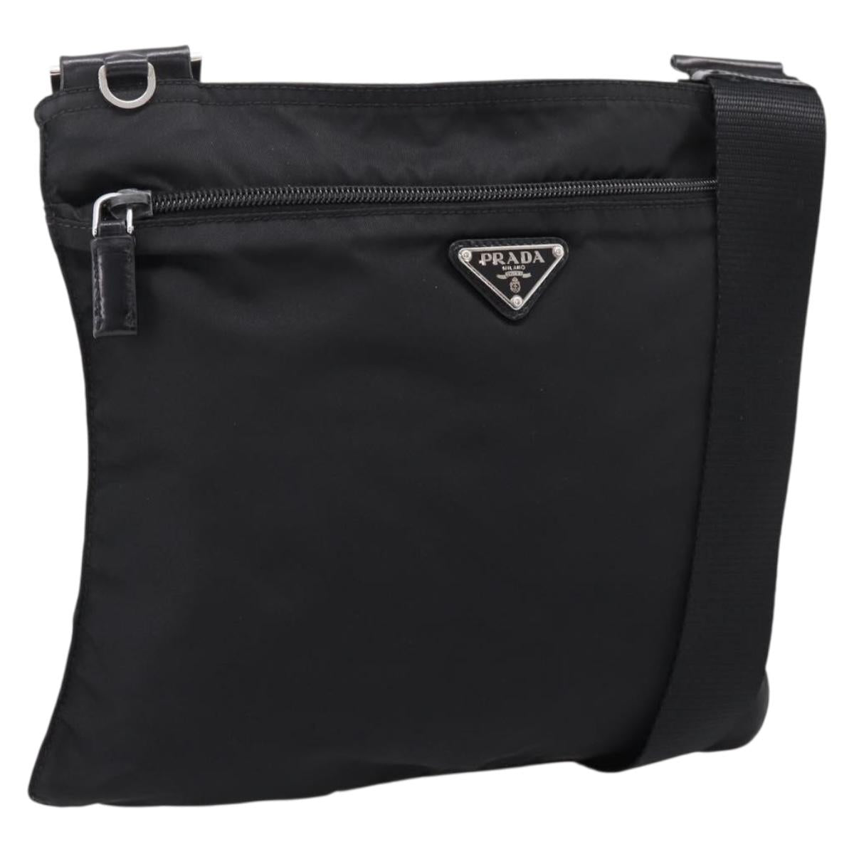 PRADA Shoulder Bag Nylon Black Silver Auth 205175A