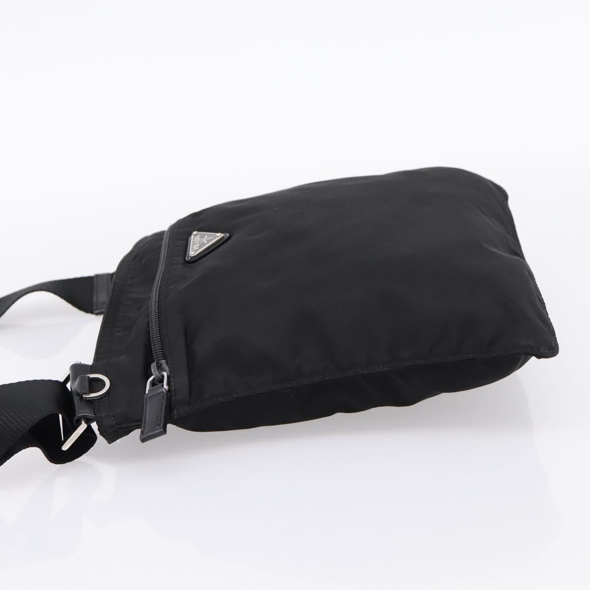 PRADA Shoulder Bag Nylon Black Silver Auth 205175A