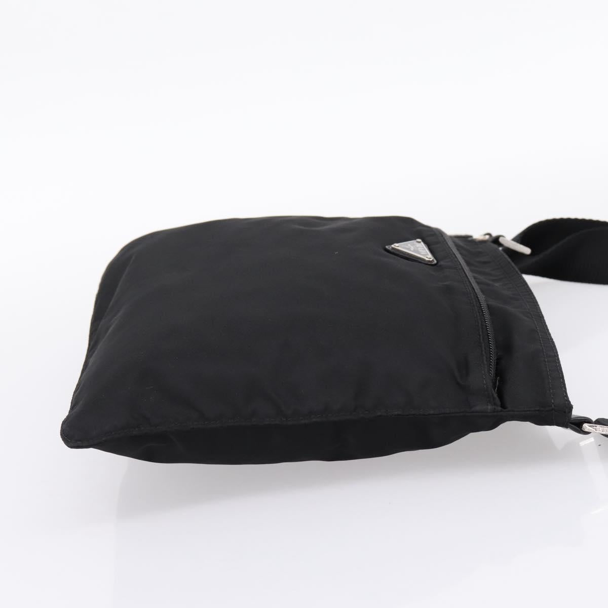 PRADA Shoulder Bag Nylon Black Silver Auth 205175A