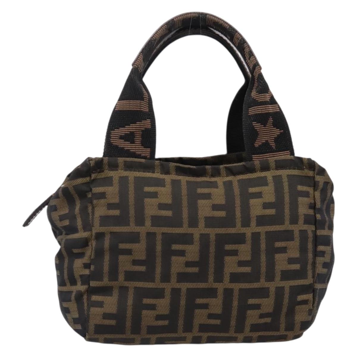 FENDI Zucca Canvas Hand Pouch Black Brown Auth 205177