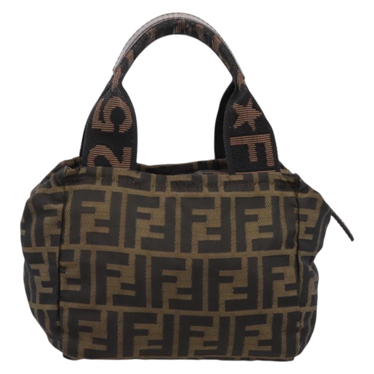 FENDI Zucca Canvas Hand Pouch Black Brown Auth 205177