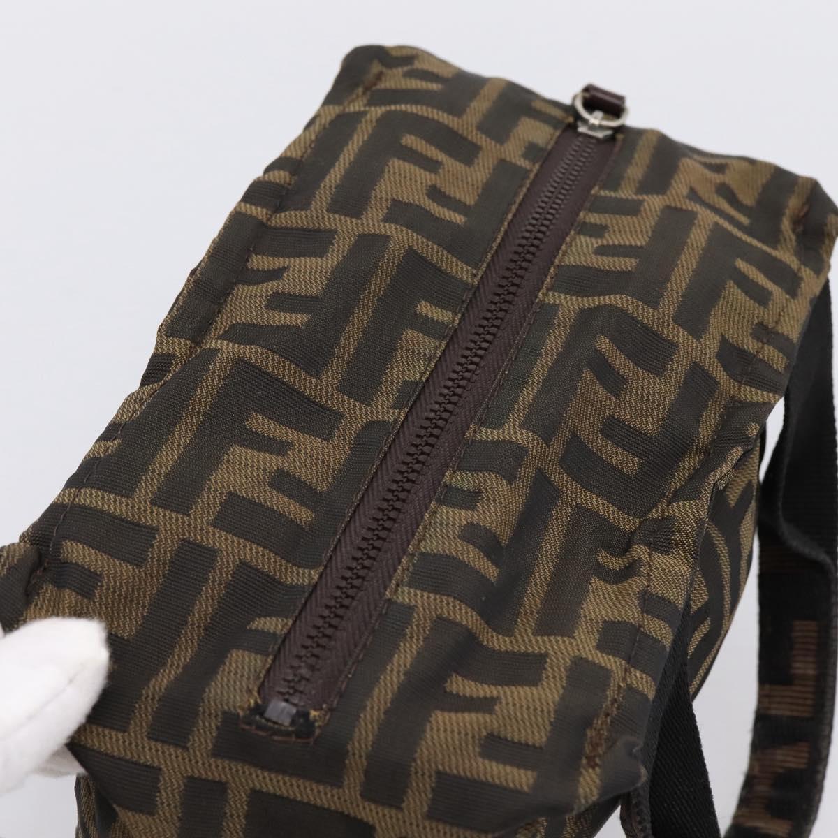 FENDI Zucca Canvas Hand Pouch Black Brown Auth 205177
