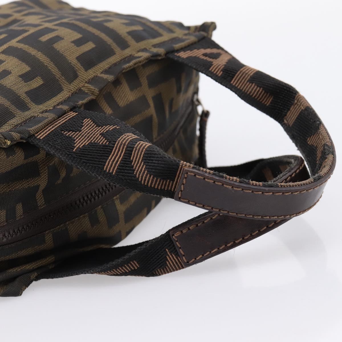 FENDI Zucca Canvas Hand Pouch Black Brown Auth 205177