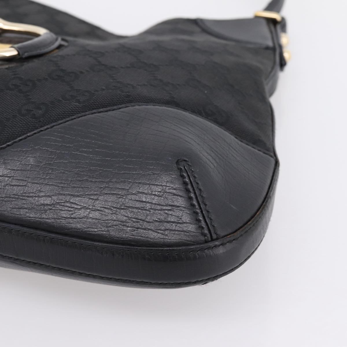 GUCCI Horsebit GG Canvas Shoulder Bag Black Gold 137388 Auth 205178V